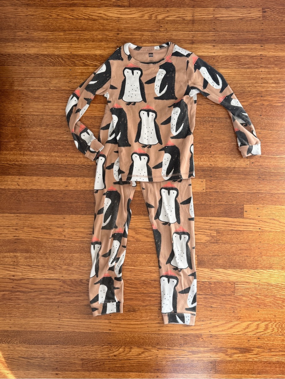 Tea Collection Tan and Black Penguin Pajama Set